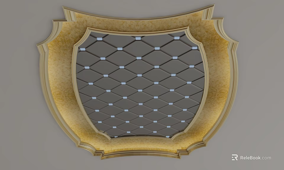 Elegant Ceiling Design with Golden Frame and Diamond Pattern Details 3d model 