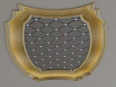 Elegant Ceiling Design with Golden Frame and Diamond Pattern Details 3d model