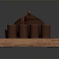Traditional Tea Set With Wooden Tray Brown Teapot And Small Cups