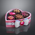 Assorted Chocolates in Heart Shaped Box With White Bow and Pink Accents