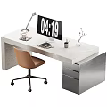 Modern Office Desk With Marble Top Brown Chair Desk Lamp And Digital Clock Stationery