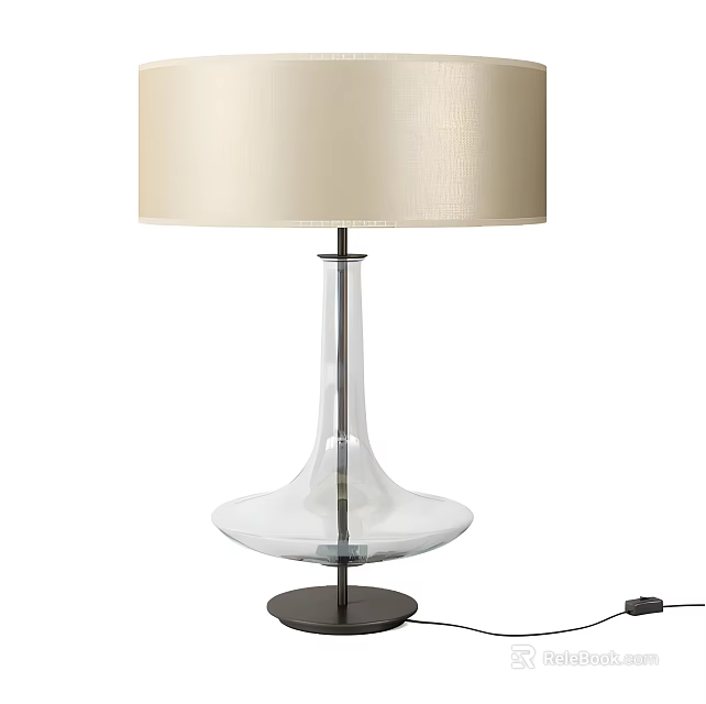 Elegant Table Lamp With Beige Linen Shade And Clear Glass Base Design 3d model 