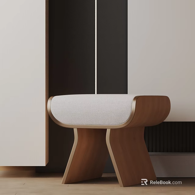 Elegant Modern Side Table With Curved Wooden Legs And Upholstered Top In Minimalist Design 3d model 