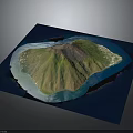 Detailed Island Terrain Featuring Volcanic Mountain Green Vegetation Coastal Areas and Ocean