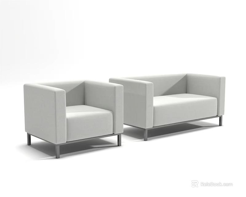 Modern Minimalist Light Beige Sofa Set With Two Piece Seats And Metal Legs Design 3d model 