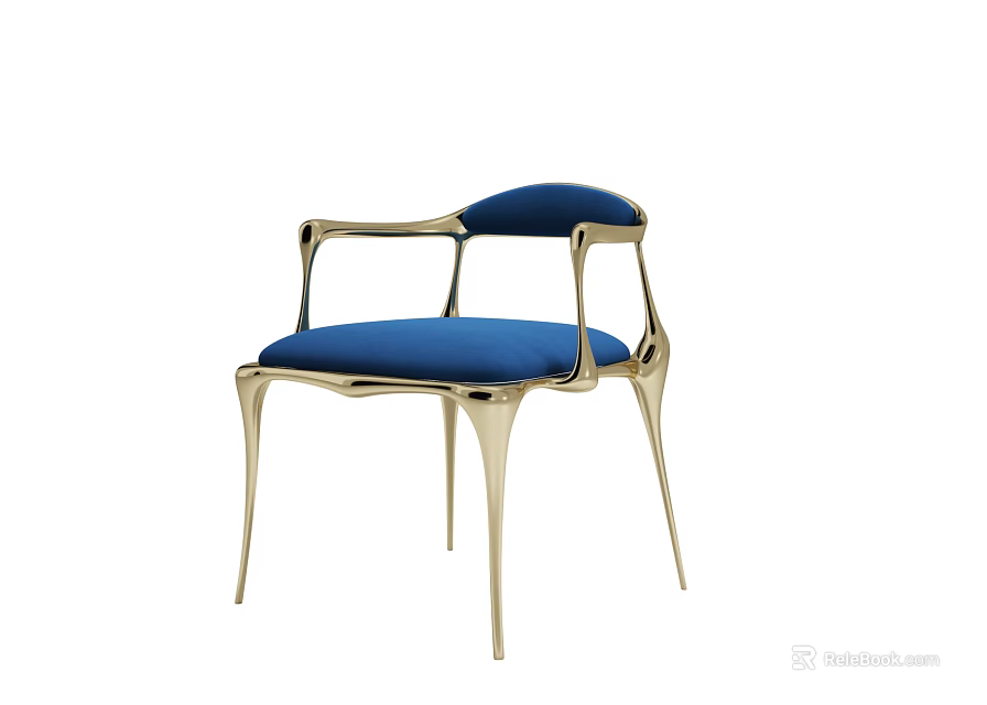 Elegant Modern Leisure Chair With Blue Upholstery And Gold Metal Frame Design 3d model 