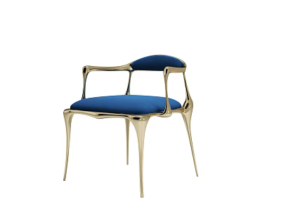 Elegant Modern Leisure Chair With Blue Upholstery And Gold Metal Frame Design 3d model