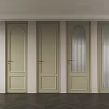Light Green Hinged Doors Various Designs Glass Panels Solid Wood Golden Handles Dark Flooring