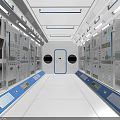 Space Control Room Interior With Chinese Flags White Door And Control Panels 3d model