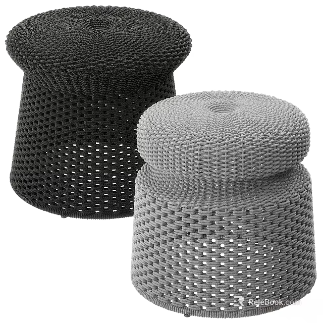 Black and Gray Woven Sofa Stools with Textured Design for Home Decor 3d model 