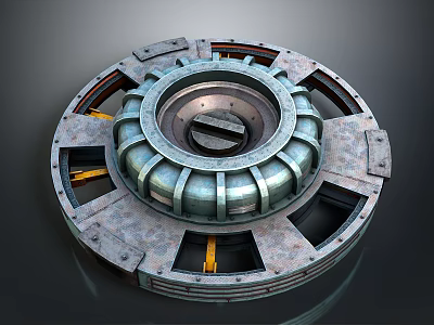 Industrial Mechanical Equipment With Circular Metal Frame And Central Groove Design Parts 3d model