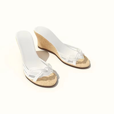 Stylish White Wedge Sandals with Knotted Straps and Cork Sole 3d model