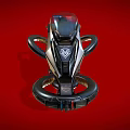 Futuristic Hover Bike with Sleek Black Silver Design Gold Seat and Floating Wheels