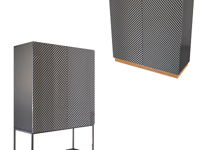 Modern Decorative Cabinet With Double Doors Striped Pattern And Metal Legs 3d model