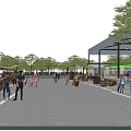 Zhongzhuang Farmers Market with Archway Covered Stalls and Pedestrians in Plaza Area
