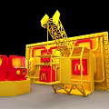 Colorful Blocks Play Area With Yellow Container And Red Slide Structure