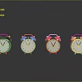 Row Of Colored Alarm Clocks With Bells White Dials On Gray Background With Reflections