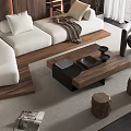 Modern White Sofa Coffee Table Set With Black Chair Wooden Stools And Area Rug