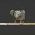 Cute Elephant Shaped Stool With Grey Fabric Upholstery And Wooden Legs