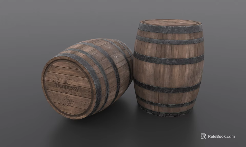Two Wooden Barrels With Metal Hoops For Home Decor And Storage Use 3d model 