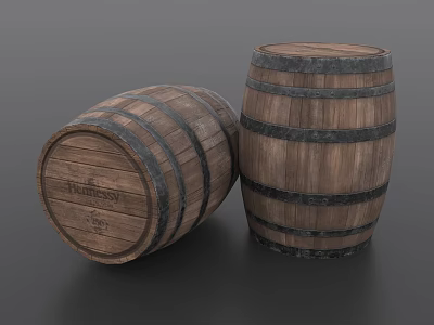 Two Wooden Barrels With Metal Hoops For Home Decor And Storage Use 3d model