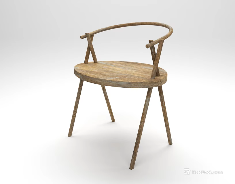 Wooden Leisure Chair With Curved Armrests Round Seat Slim Legs And Natural Design 3d model 