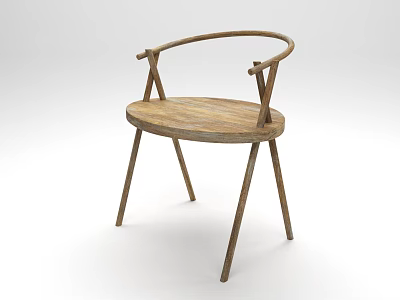 Wooden Leisure Chair With Curved Armrests Round Seat Slim Legs And Natural Design 3d model