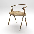 Wooden Leisure Chair With Curved Armrests Round Seat Slim Legs And Natural Design