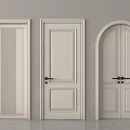 Arched Double Doors With Panel Design And Black Handles For Home Interior 3d model