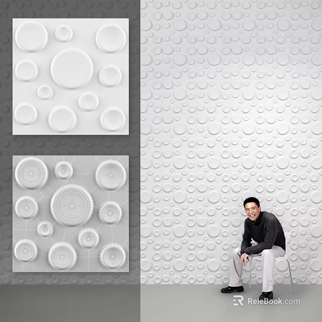 Modern 3D Circular Pattern Textured Wall Interior Design With Person Sitting By 3d model