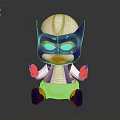 Cartoon Superhero Doll In Sitting Pose With White Head Blue Mask And Claw Like Fingers