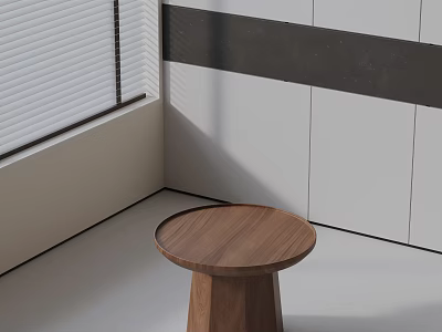 Modern Minimalist Wooden Side Table With Round Top In Indoor Corner White Walls And Window 3d model