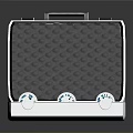 Open Metal Case with Three Blue and White Cylindrical Household Supplies and Foam Lining