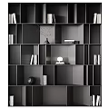 Modern Dark Bookcase Interior Design With Multi-layered Compartments Books And Decorative Vase 3d model