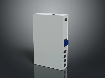 White Rectangular Enclosure With Blue Side Component And Circular Bottom Holes 3d model