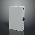 White Rectangular Enclosure With Blue Side Component And Circular Bottom Holes 3d model