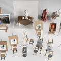 Art Studio Display With Easels Drawing Boards Sculptures And Paintings