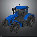 Blue Agricultural Tractor With Large Tires Cab And Orange Warning Lights