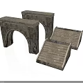 Rustic Stone Architectural Design Elements Featuring Arch Structures And Stepped Slabs 3d model