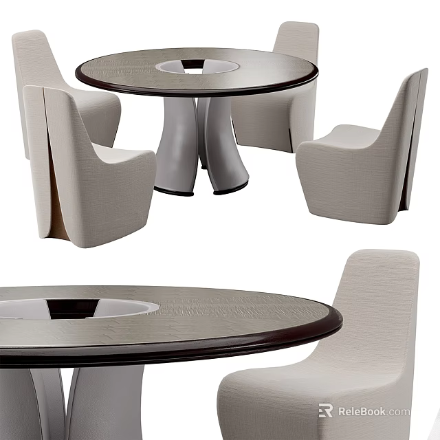 Modern Dining Table Set With Round Top And Upholstered Chairs Design 3d model 