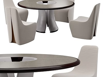 Modern Dining Table Set With Round Top And Upholstered Chairs Design 3d model