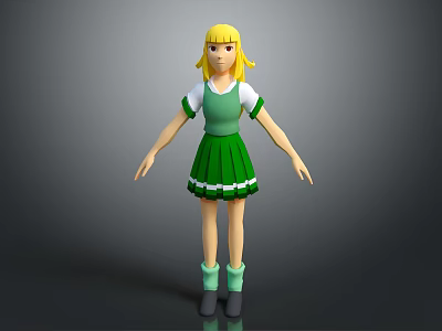 Cartoon Girl Character With Blonde Hair Green Dress White Sleeves Green Socks And Black Shoes 3d model