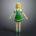 Cartoon Girl Character With Blonde Hair Green Dress White Sleeves Green Socks And Black Shoes