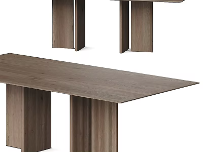 Modern Wooden Long Dining Table With Wood Grain Surface And Striped Legs 3d model