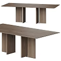 Modern Wooden Long Dining Table With Wood Grain Surface And Striped Legs