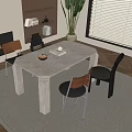 Quiet Ancient Style Dining Table and Chair Combination Marble Dining Table Dining Chair 3d model