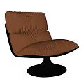 Leisure Chair With Brown Leather Padded Backrest And Swivel Metal Base