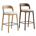 Modern Design Bar Stools With Curved Backrest Wooden Frame Upholstered Seat And Metal Footrest