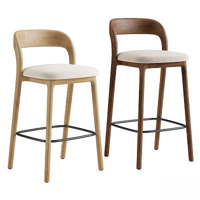Modern Design Bar Stools With Curved Backrest Wooden Frame Upholstered Seat And Metal Footrest 3d model