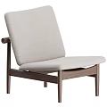Modern Minimalist Beige Fabric Leisure Chair With Dark Wooden Frame And Sloped Backrest